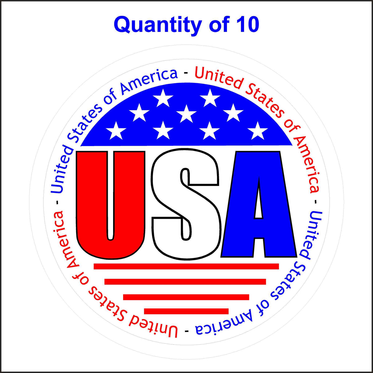 Red, White, and Blue USA Sticker - United States of America Sticker - Patriotic Sticker. 10 Quantity.