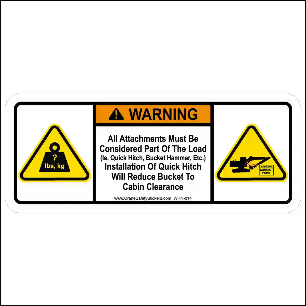 Warning label with safety symbols and text on a white background about attachments.