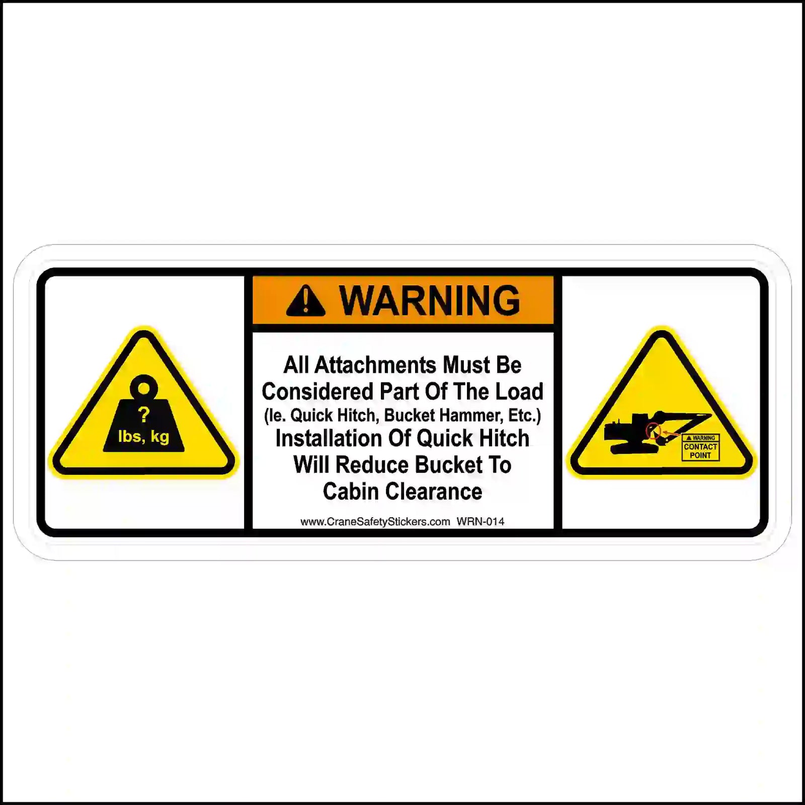Warning label with safety symbols and text on a white background about attachments.