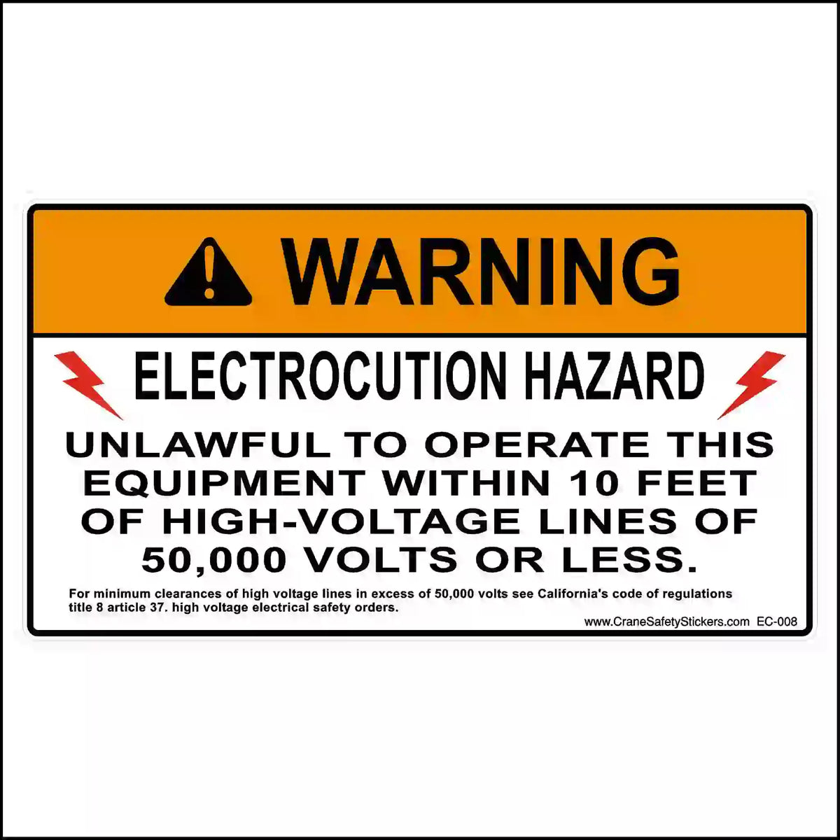 A rectangular sticker with an orange "WARNING" header. The white section reads "ELECTROCUTION HAZARD" flanked by red lightning bolts.