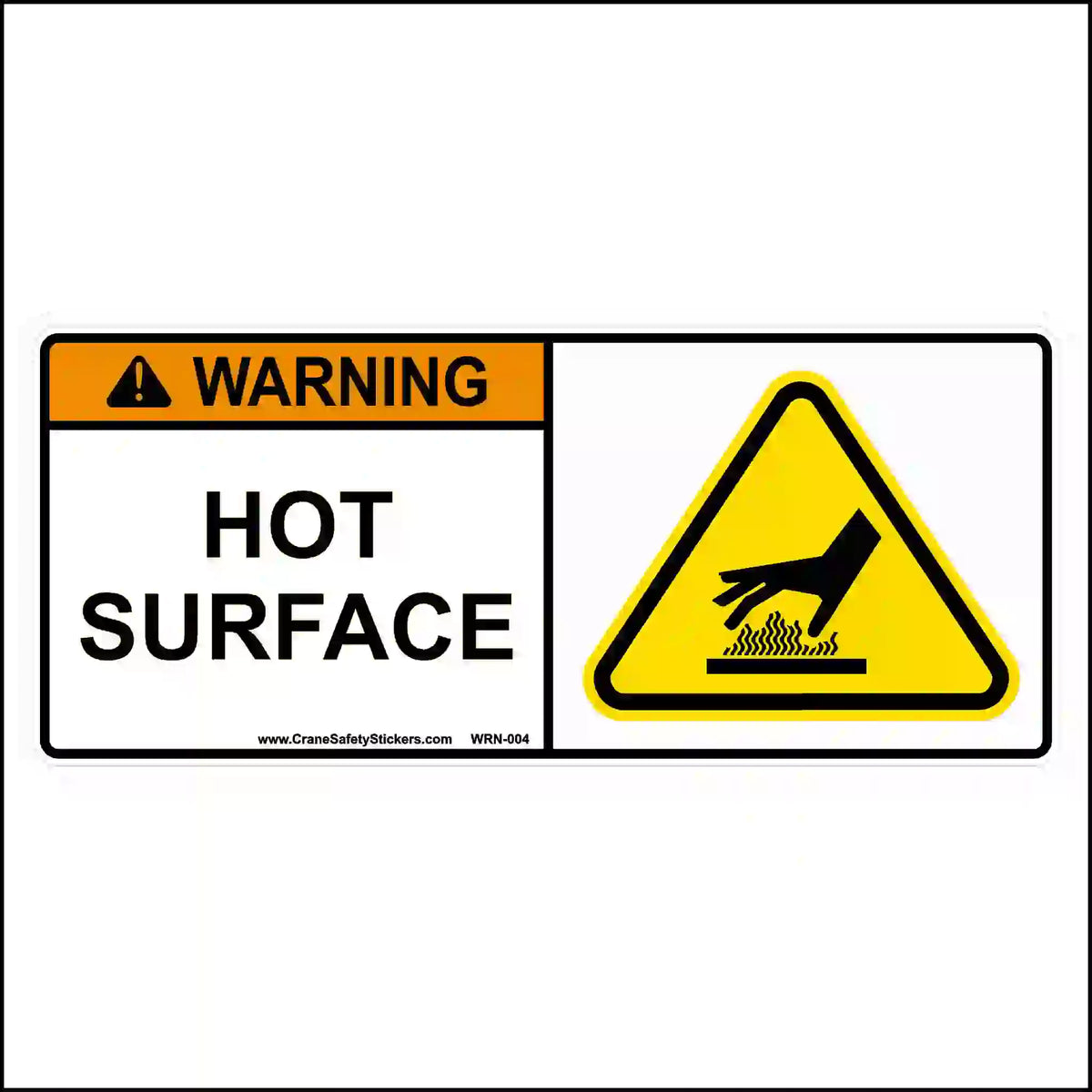 Warning sign for hot surface with hand reaching icon on a white background