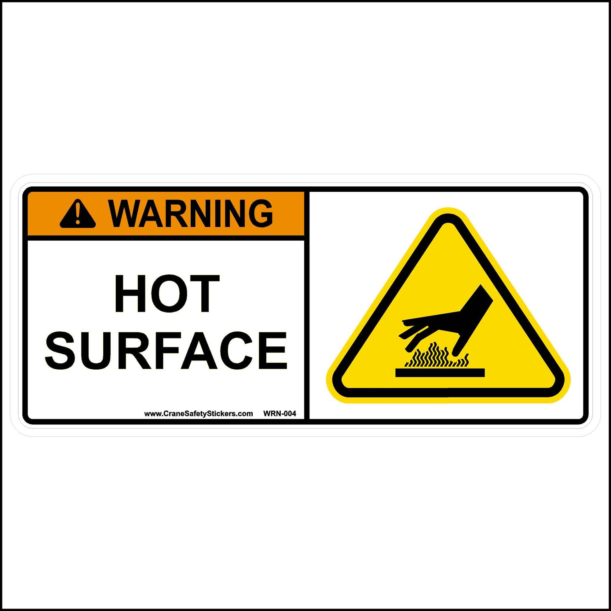 Hot Label Sign Warning Hot Surface Label - Crane Safety Stickers, Decals, labels, and ...